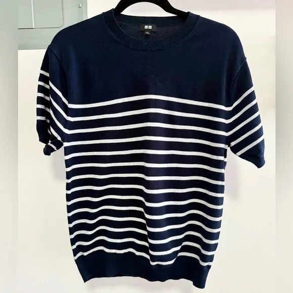 Uniqlo Navy and White Striped Shirt - Picture 1 of 8